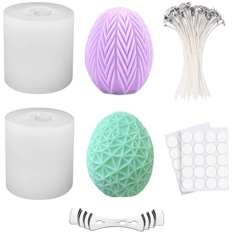 Idota 2 Stück Silikonform Ostereier, Kerzen Selber Machen Set - 50 Kerzendocht, Dochthalter und 50 Aufkleber, 3D DIY Kerzenformen zum Gießen als Bastel Ornamente/Ostern Tischdekoration/Ostergeschenke