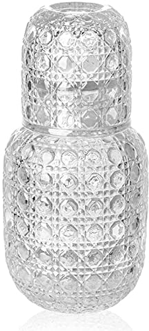 KKgud Vintage Bedside Carafe and Tumbler Set, Glass Tea Set for One- Embossed Gemstone Texture Design (Transparent)