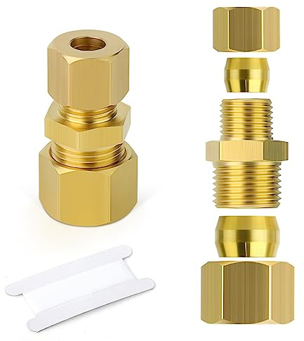 ERGAOBOY 2 pezzi raccordi a compressione in ottone, 8 mm OD X 12 mm OD riduttore femmina raccordo a compressione connettore diritto