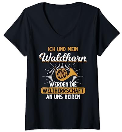Blechblasinstrument Waldhorn Musiker T-Shirt mit V-Ausschnitt