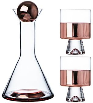 Jarras de té Helado Juego de Jarra y Vaso de Agua, Juego de Copas de Vino de Cristal, Accesorios de Barra, Botella de Leche de Vino de Lujo con luz nórdica (Color : Rose Red)