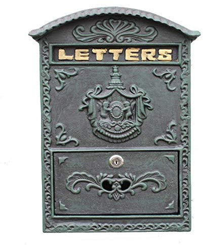 Cassetta postale da parete Cassetta postale in ghisa Cassetta postale da parete verde scuro Cassetta delle lettere in ferro battuto Antracite Retro Decorazioni antipioggia per esterni Scatola per