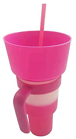 KSIEE Lot de 5 gobelets à goûter 2 en 1 réutilisables en plastique avec pailles, bol supérieur pour frites et coca-cola, parfaits pour une utilisation à une main (E)
