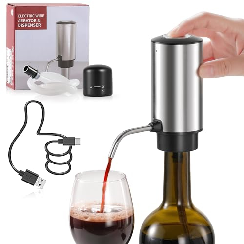 ZOYIDOUX Electric Wine Aerator Pourer & Vacuum Stopper Set, Automatic USB-C Rechargeable Dispenser, Instant Aeration & 7-Day Freshness, Easy One-Touch Operation(Stainless Steel)
