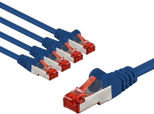 goobay 65968 CAT6 Netzwerkkabel im 5er Set/Patchkabel geschirmt S/FTP/CU Ethernet Kabel, PiMF, LSZH/Cat 6 Kabel mit 10Gbits / Blau / 5x 3m