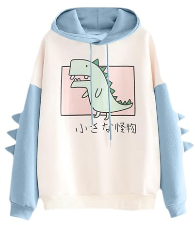 Dinosaur Sweatshirt for Women, Cute Cartoon Sweatshirts | Long Sleeve Dinosaur Hoodies | Long Sleeve Pullover with Cute Cartoon, Loose Type,, blue, S
