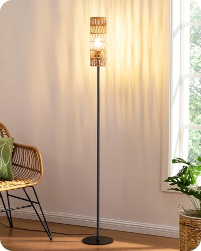 EDISHINE Lampada da Terra con Paralume in Corda Intrecciata, E27 Lampadina LED 2700K Luce Calda Inclusa, Interruttore a Pedale, Lampada da Terra Moderna per Soggiorno, Camera, Ufficio, 165 cm…