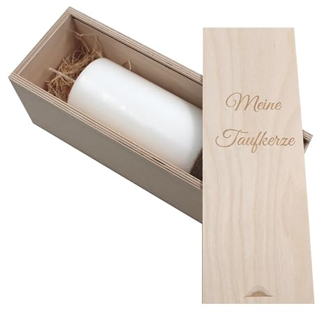 Holzkiste für Deine Taufkerze Taufkerzenbox Kommunionskerzenbox Patenkerzenbox Kerzenbox Kerzenaufbewahrung Taufbox Konfirmationskerzenbox für Deine Liebsten (Stumpenkerze bis 270mm)