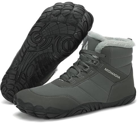 Mishansha Damen Herren Barfußschuhe Winter Warm Gefüttert Winterschuhe Outdoor rutschfest Barfuss Winterstiefel Bequem Leicht Winterboots mit Zero-Drop Solhe und Breite Zehenbox, Bleigrau 48EU