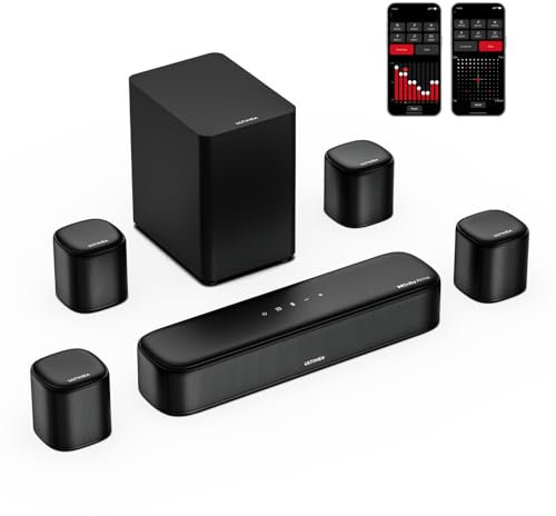 ULTIMEA 7.1ch Sound Bar with Dolby Atmos, Surround Sound System for TV with 4 Surround Speakers, Sound Bar for Smart TV with App Control, Soundbar with Subwoofer for Home Theater, HDMI eARC, Aura A60