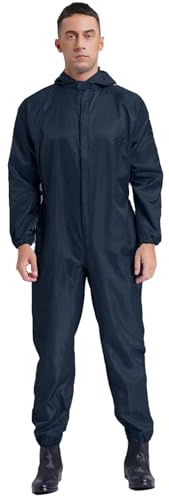 renvena Herr arbetsoverall dammtät antistatisk arbetsoverall jumpsuit overall med huva dragkedja arbetskläder för arbetare verkstad färgad, Marinblå, L