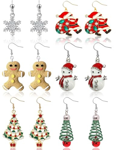 6 Paar Ohrringe: Earring Set Christmas Decorations, Deko Ohrring Set Weihnachtsschmuck, Led Für Damen, Hängend Weihnachtsohrringe