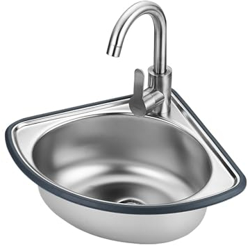 WLCNYL Eckwaschbecken zur Wandmontage im Badezimmer, kommerzielles Handwaschbecken aus Edelstahl zur Wandmontage mit Schwanenhals-Wasserhahn, kommerzielles Restaurant-Küchenspülen-Set für Restauran