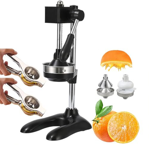 forplubossmmp Spremiagrumi Manuali, Spremiagrumi A Mano, Robot da Cucina, Spremiagrumi Manuale in Acciaio Inox con Base A Ventosa per Arance, Limoni, Lime, Angurie, Melograni,Black