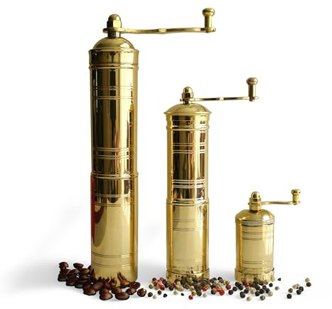 Juego de tres molinillos de café manuales turcos, molinillos de café, molinillos de café de latón, decoración de cocina, molinillo de pimienta, molinillo de café manual con asa, parte superior fija