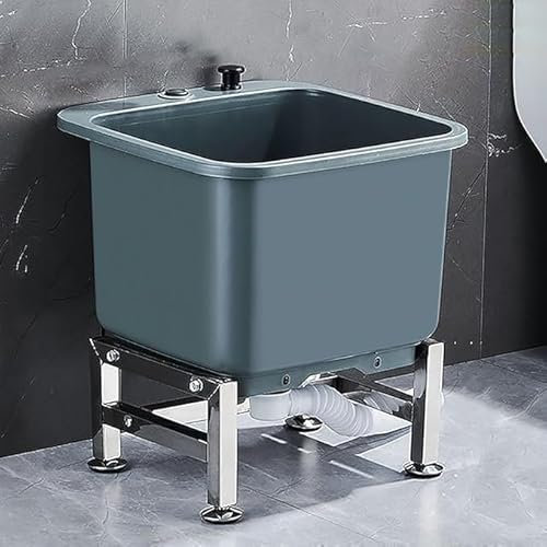 Laundry Utility Sink Freestanding Wash Station with Drain Button for Garage Shop Gray - Floor Type Cleaning Basin Slop Vessel Sink Mop Sink, Bathroom Sink Laundry Pool.