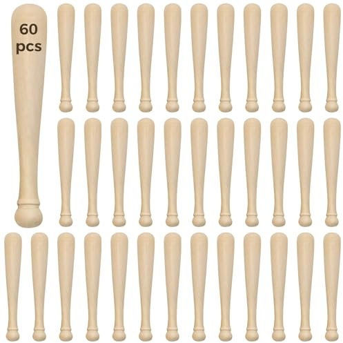 yeeplant Mini-Baseballschläger-Bastelset aus Massivholz, 60 Stück, für DIY-Projekte, ideal für Heimdekoration, Kunst, Handwerk