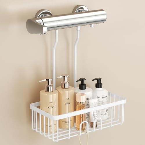 pickpiff Shower Caddy Shower Shelf Organiser Hanging Storage No Drilling Hook Over Rack Shampoo Holder for Shower Accessories Stainless Steel Rustproof White