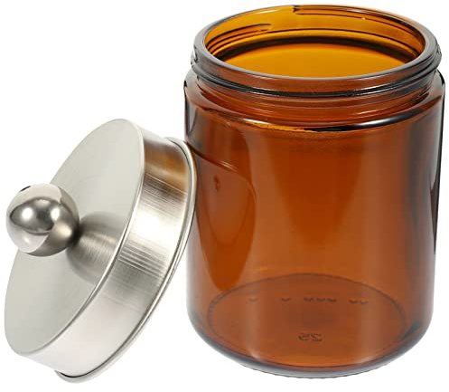 Braune Glasdosen mit Deckel, Badezimmer-Apotheker-Aufbewahrungsdosen, Match Striker Jar, Wattebällchen, runder Tupferhalter, Schminktisch, Arbeitsplatte, Aufbewahrungsorganisator, Kanister(Silver)