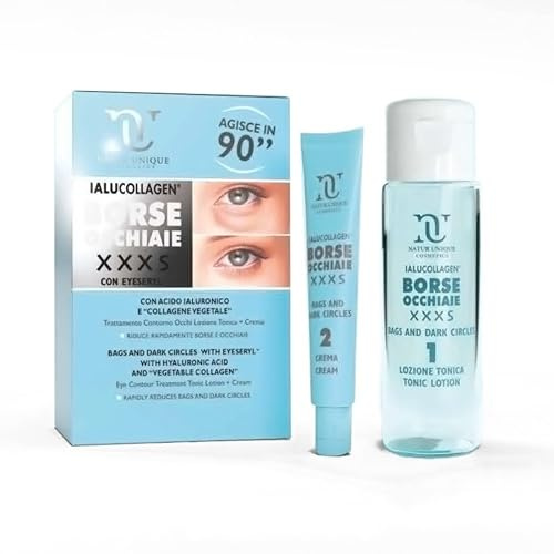 IALUCOLLAGEN BORSE OCCHIAIE XXXS Trattamento Contorno Occhi Occhiaie | Riduce del 85% le Occhiaie in 90| LOZIONE TONICA 30ML + CREMA contorno occhi 10ML | -90% Borse Occhi - NATUR UNIQUE
