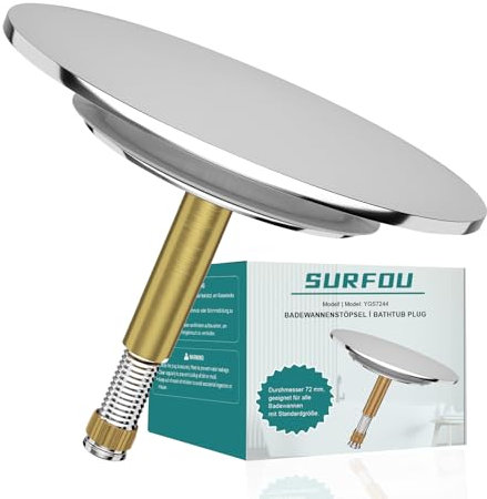 SURFOU tappo Lavandino Bagno Ø 72mm, Tappi di Drenaggio per Vasca con Guarnizione da 44mm, Chiusura per Scarico Vasche Universale, Copertura Scarico Bidet