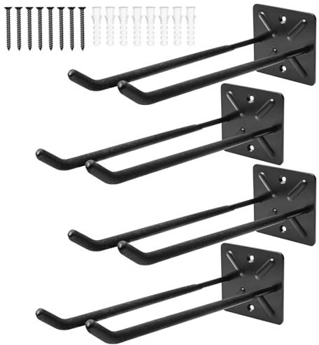 YedZen 4 Pcs Wandhalterung Garagenhaken, Schwarz Garagen Doppelhaken Tragkraft 80 kg, Schwerlast Garage Storage Wandhaken Haken für Werkzeug Organizer, Schuppen, Fahrradhalter, Gartengeräte, Garage