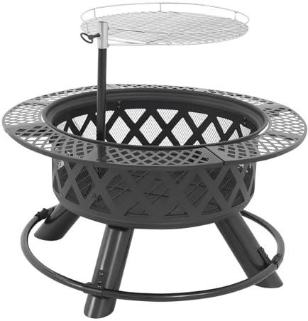 Braciere con grill da 36 pollici, rotondo, per campeggio, giardino, terrazza, tavolo a carbone, 45 cm, diametro griglia 43 cm, struttura in ferro robusta per barbecue e calore