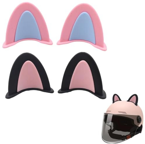 OHREN 2 Paia Orecchie Casco Moto, Decorazione Adesiva per Orecchie di Gatto, Accessori Casco Moto (Rosa, Nero)