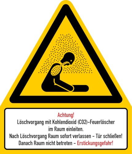 Aufkleber Warnzeichen „Achtung! Löschvorgang mit Kohlendioxid (CO2)-Feuerlöscher im Raum einleiten - Erstickungsgefahr!“ Kombi W041 Größe wählbar | Made in Germany, Größe: 21 x 24,5 cm