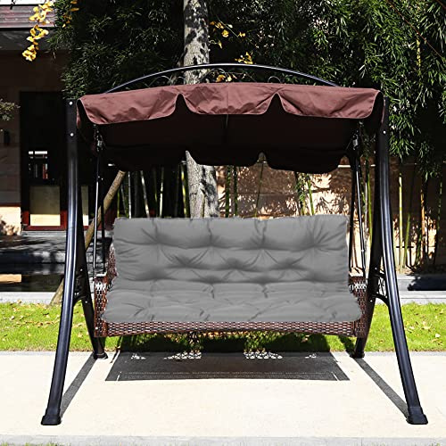 Water-Resistant Garden Canopy Swing Bench Cushions with Straps for Outdoor Patio Furniture Hammock, 2-3 Seater Washable Replacement Bench Pads with Backrest,120 * 100 * 10Cm,Brown, Grey,