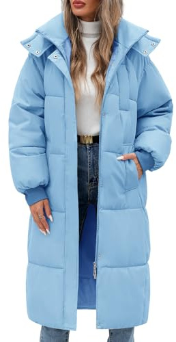 Vancavoo Dam Vinterjacka Lång Dunjacka Varm Vadderad Quiltad Kappa Casual Utomhus Parka Jackor Huvrockar, Blå, M