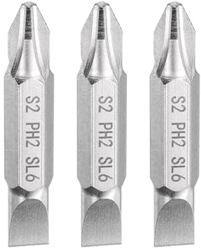 sourcing map 3pcs Magnetic Double Ended Screwdriver Bit PH2/SL6 1.5 Length 1/4 Hex Shank S2 Steel Phillips Cross Slotted Flat Screw Driver Bit, Silver