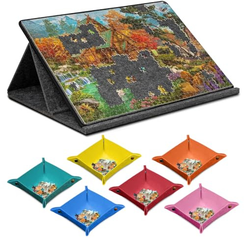 Puzzle portatile con 6 scomparti colorati, puzzle ribaltabile con supporto puzzle 2 in 1 e copertura, leggero piano puzzle con regolazione dell'angolo, per 1000 pezzi