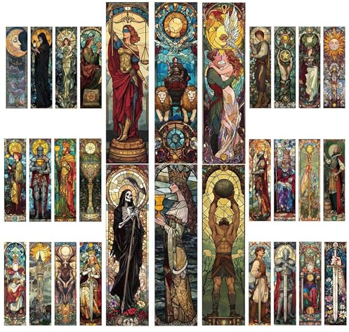 YIMINGOUFEI 30 bokmärken med tarotmotiv i glasmosaikstil