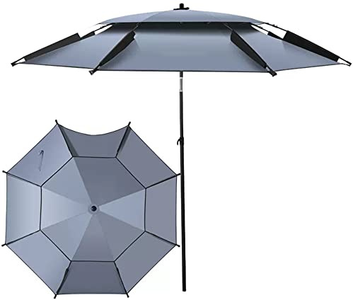 BGBZHMMEE Ombrellone da Pesca Antivento, Ombrellone da Spiaggia All'aperto Protezione UV Portatile 220cm Ombrello da Spiaggia con Ancoraggio di Sabbia(Gray,200cm/6.5ft)