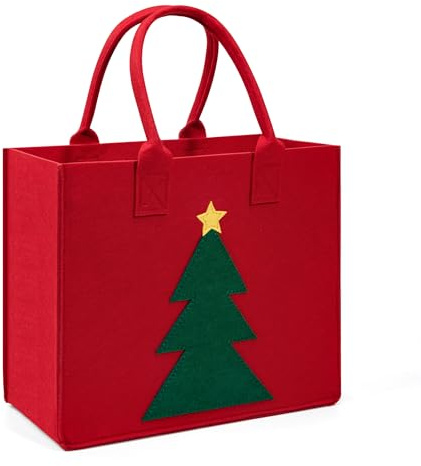 Yesaler Bolsas de Regalo para Navidad Bolsa de Fieltro con Motivos Navideños con Patrón de árbol de Navidad para Snacks y Dulces (Rojo)