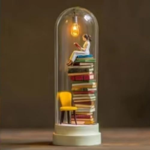 Leser-Nachtlicht, LED-Harz gebeizte gestapelte Bücher Lampe, gestapelte Bücher Lichter, 3D-Miniatur-Bücherlampe, winziges Bücherregal, Bibliothek, Statuenlicht für Desktop-Dekorationslampe