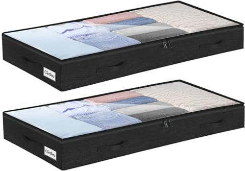 Bolsas de almacenamiento debajo de la cama, paquete de 2 unidades, 10 cm de alto, caja de almacenamiento grande para debajo de la cama con cremallera, organizador de almacenamiento plegable y poco