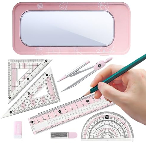 Set mit Geometrie, Winkelmesser und Mathematik-Set – Zeichenmaterial mit Aufbewahrungstasche – für Jugendliche, Studenten, Klassenzimmer, Skizzen