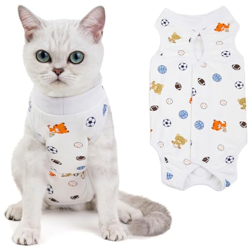Body postoperatorio para gatos, mono transpirable antilamido para gatos en recuperación quirúrgica, bata profesional para recuperación por heridas abdominales o enfermedades de la piel (blanco M)
