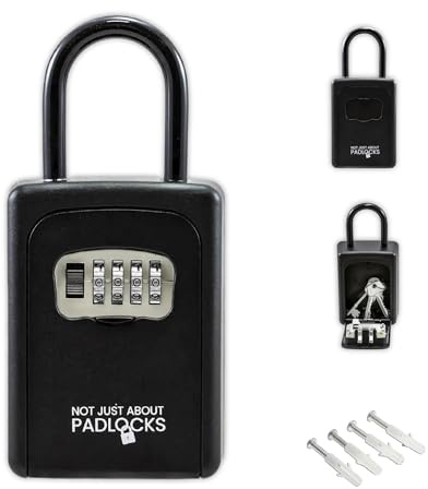 Portable Key Safe with 4 Digit Combination, Removable Shackle, Black | Heavy Duty Aluminium Metal Outdoor Key Storage with Weather Resistant Cover