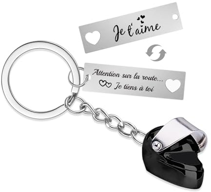 Cadeau Couple,Porte-clés Voiture Moto Porte Clef Pendentif Personnalisé Texte recto verso avec Fais attention sur la Route Cadeau pour Saint-Valentin Homme Femme Ami