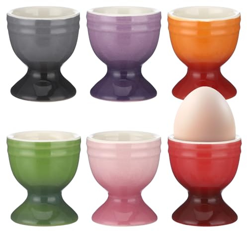 6 Pcs Ceramic Egg Cups, Multicolored Glazed Egg Holders Set with Gradient Design, 2.4 x 2 in, Dishwasher & Oven Safe, Ideal for Tabletop Decoration and Gift Giving Occasions