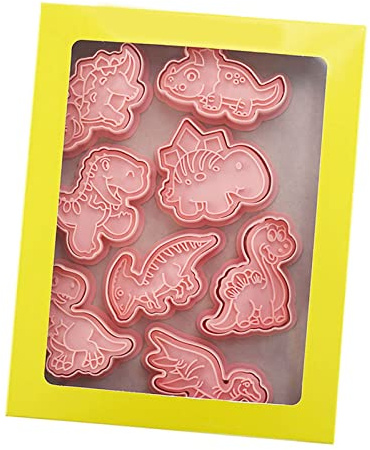 ERYUE Molde para Galletas de Dinosaurio, Cortador para Hornear con Animales Lindos Galletas, Pasteles, Postres, Plástico de Calidad Alimentaria, Prensa 3D, Cortador Dinosaurio Niños, Rosa