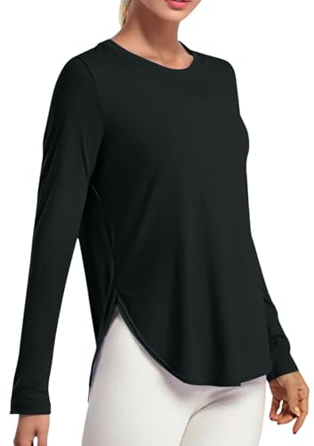Camiseta para mujer UPF 50+ de manga larga, para entrenamiento, para exteriores, gimnasio, senderismo, ligera