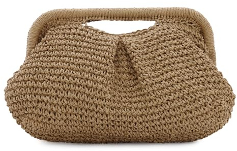 Freiesoldaten Straw Clutch Bag for Women Summer Beach Woven Bag Cloud Dumpling Crossbody Shoulder Handbag for Vacation Travel
