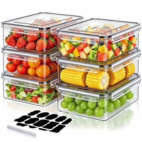 Wwtop 6 x 1000ml Frischhaltedosen mit Deckel Vorratsdosen Set, Meal Prep Boxen, Auslaufsicher Gefrierdosen, Aufbewahrungsbox mit Deckel Küche für Mikrowellen Kühlschrank, BPA-Frei, 18x13.2x6.5cm