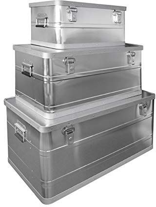DEMA Alu Transportbox 3er Set – 45L, 90L, 140L, Alubox, Werkzeugkiste, robuste Aufbewahrung für Transport und Werkzeuge
