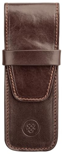 Maxwell-Scott Luxus Stiftetui aus Leder (Pienza), Dunkelbraun, One Size