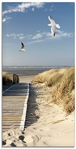 ARTland Wanddeko Glasbilder Wandbild Glas Bild einteilig 30x60 cm Hochformat Strand Meer Nordsee Küste Möwen Himmel Steg Natur Landschaft Dünen T9NJ